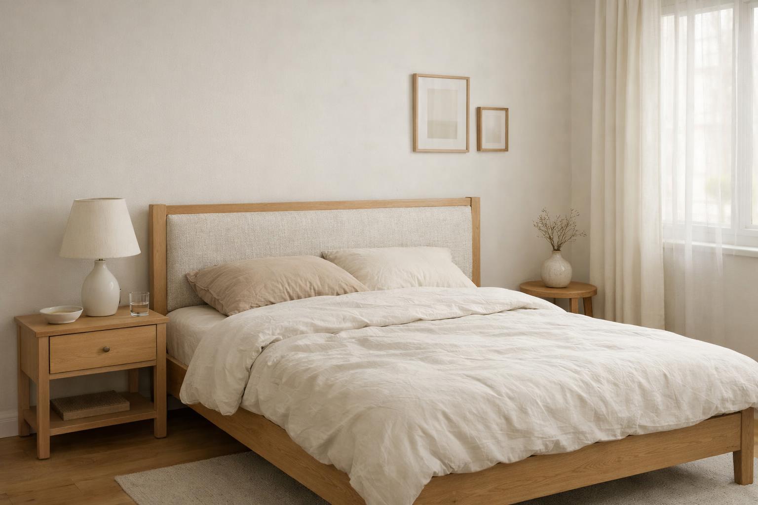 Jasna sypialnia w neutralnych kolorach