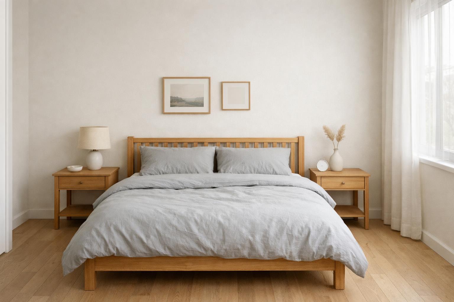 Minimalistyczna sypialnia z ograniczoną liczbą mebli
