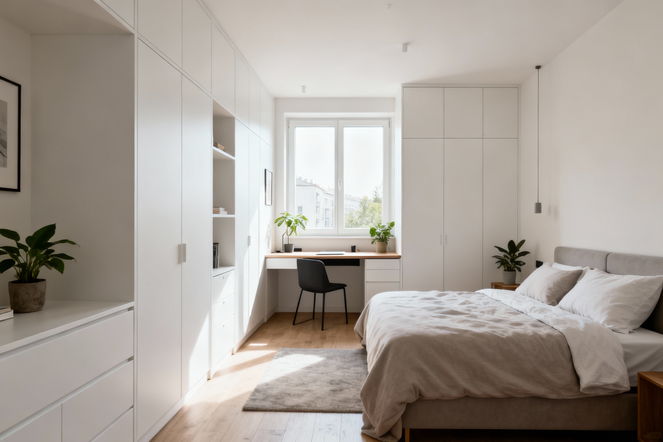 Mała sypialnia z funkcjonalnym układem