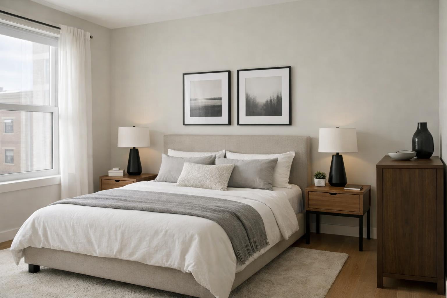 Sypialnia z ciemniejszymi detalami