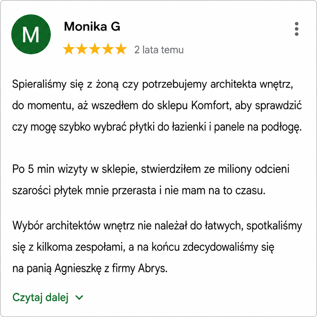 Oryginalna opinia klientki dotycząca projektu domu